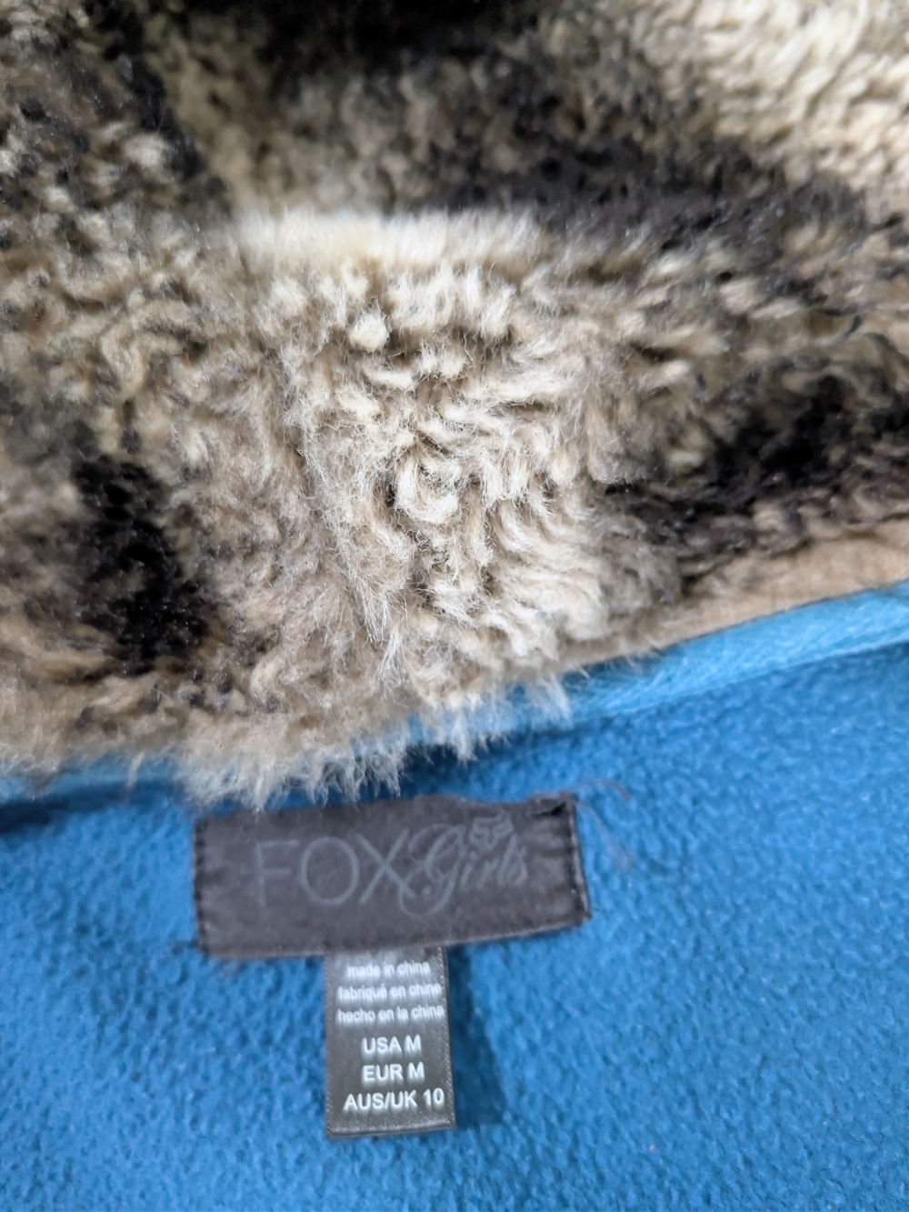 Fox Racing Blue Faux Fur Lined Hooded Fleece Jacket Coat Size Medium Y2K - Picture 9 of 9